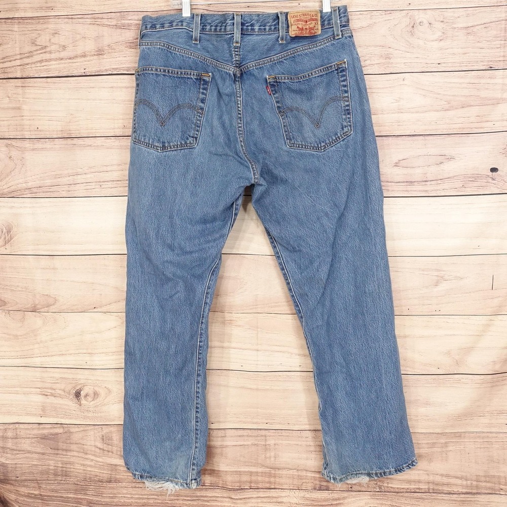 Levis 501 Jeans Mens 38x29 (40x30) Blue Regular Straight Denim Button Fly - Picture 5 of 15